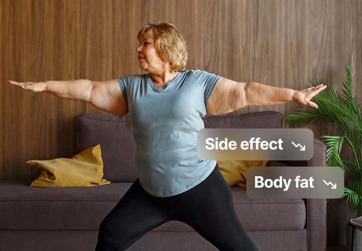 Older woman doing a yoga pose at home